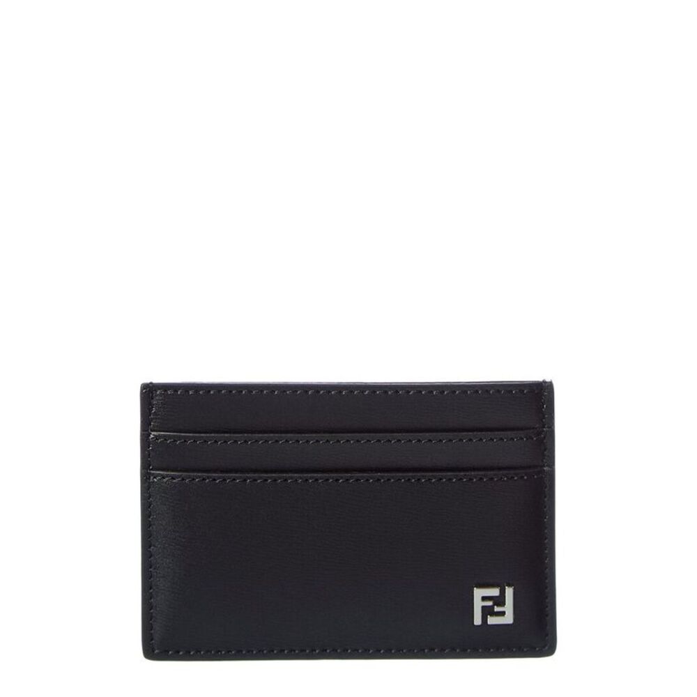 Fendi Ff Squared Leather Card Holder, Black